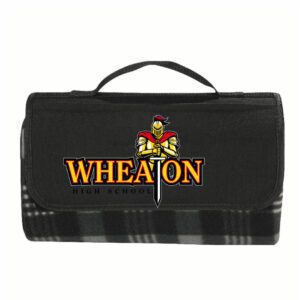 Black picnic blanket with the Wheaton HS logo on the cover